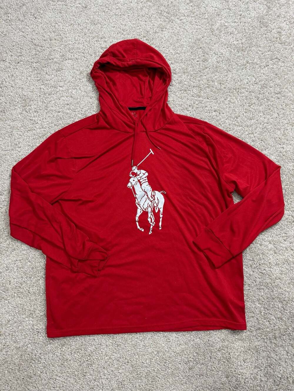 Polo Ralph Lauren Red Big Pony Long Sleeve Hooded T-Shirt Size Large